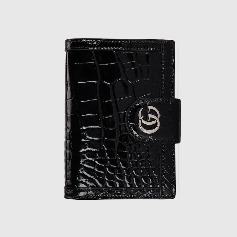 Gucci Crocodile Passport Holder Case with Double G in Black Rare MSRP $5600