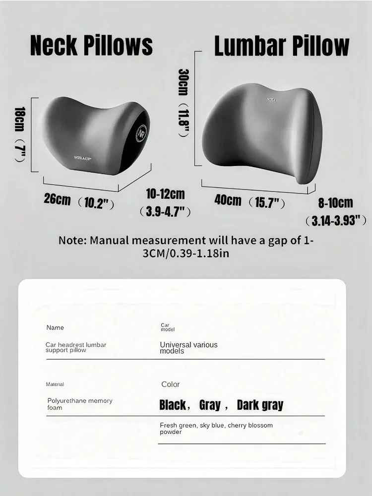 Car Lumbar Support Neck Headrest Memory Foam Cushion Pillow for Seat Office