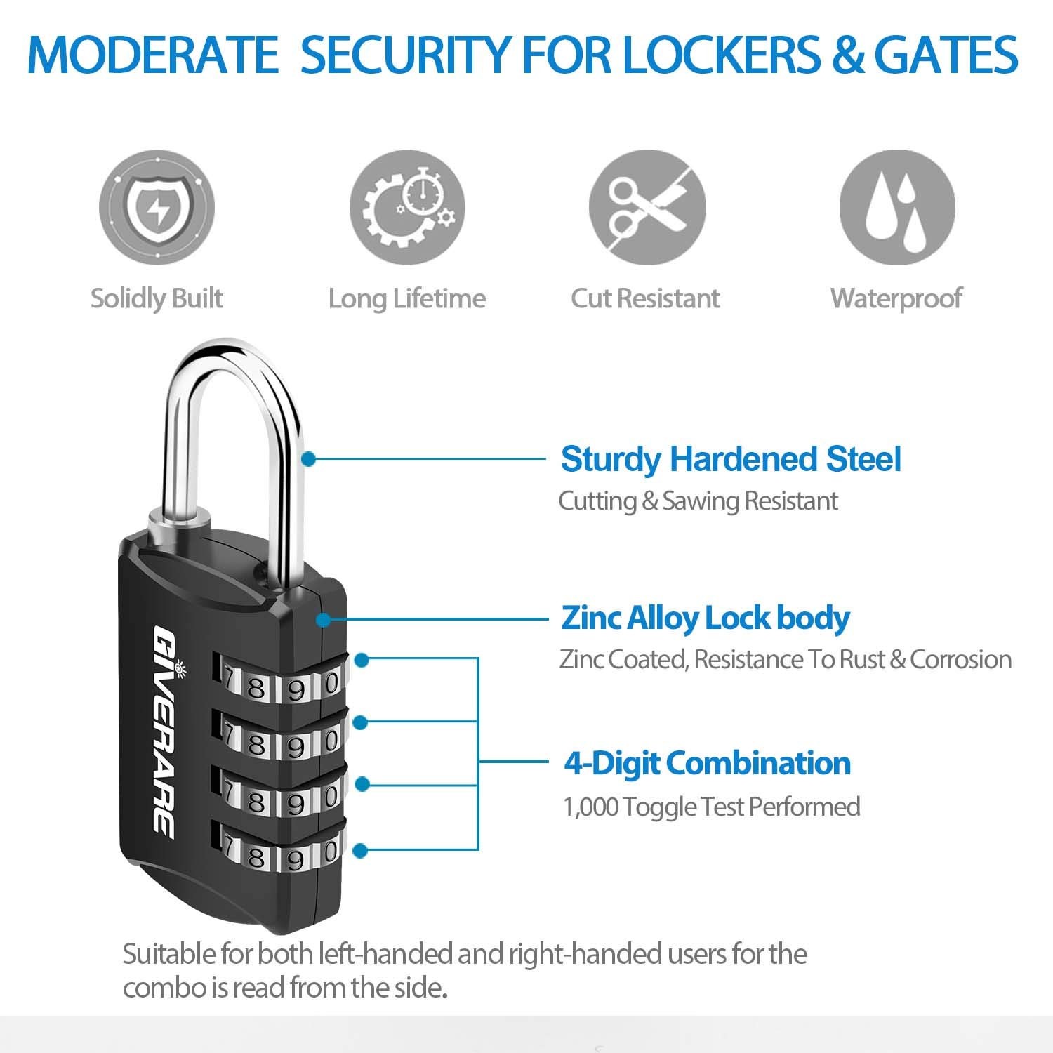 4 Pack Combination Lock, 4-Digit Padlock Keyless, Resettable Luggage Locks