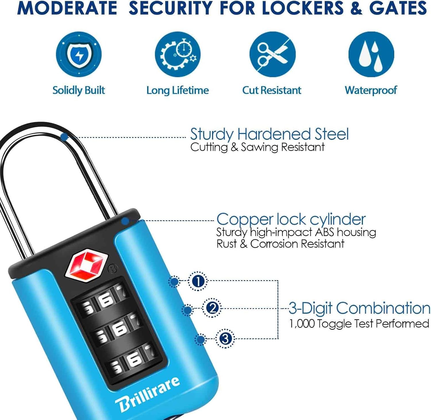 2 Pack TSA Approved Luggage Locks Combination Travel Padlock, 3-Digit Waterproof