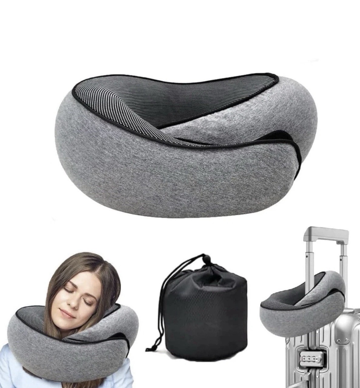 FlyHugz Grey Memory Foam Neck Travel Pillow Unopened Brand New w/ Carrying Bag