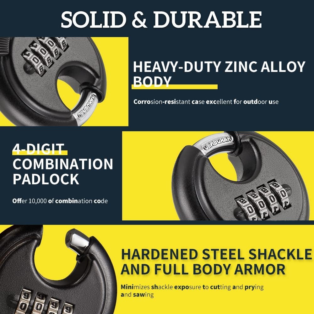 Combo Lock 4 Digit Heavy Duty Discus Padlock for Sheds, Storage Unit, Gate,Ga…