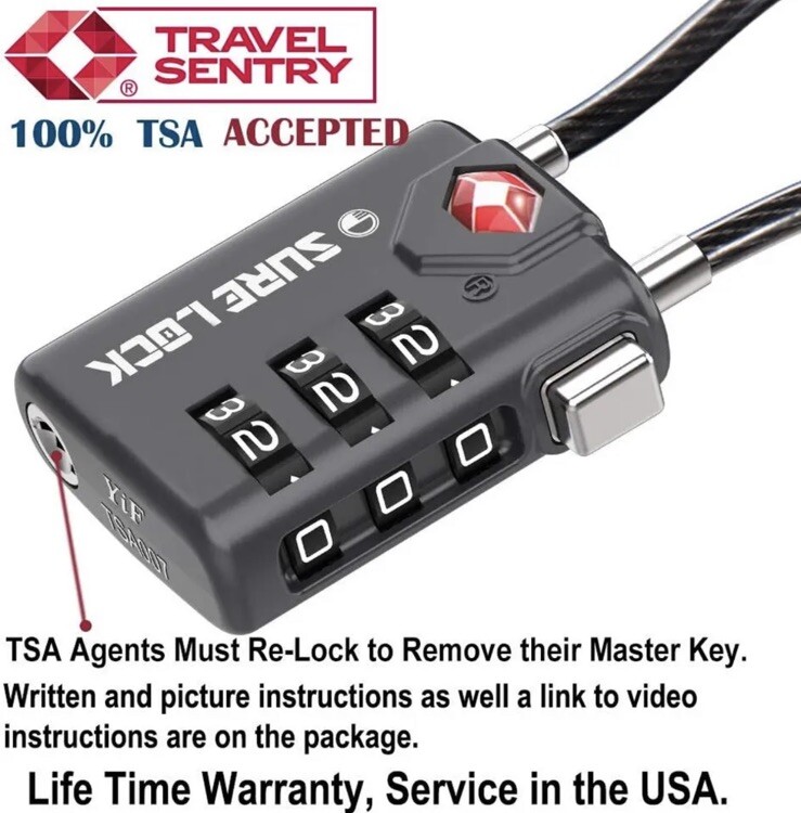 SURE LOCK TSA Compatible Travel Luggage Locks, Inspection Indicator 2 Pack Black