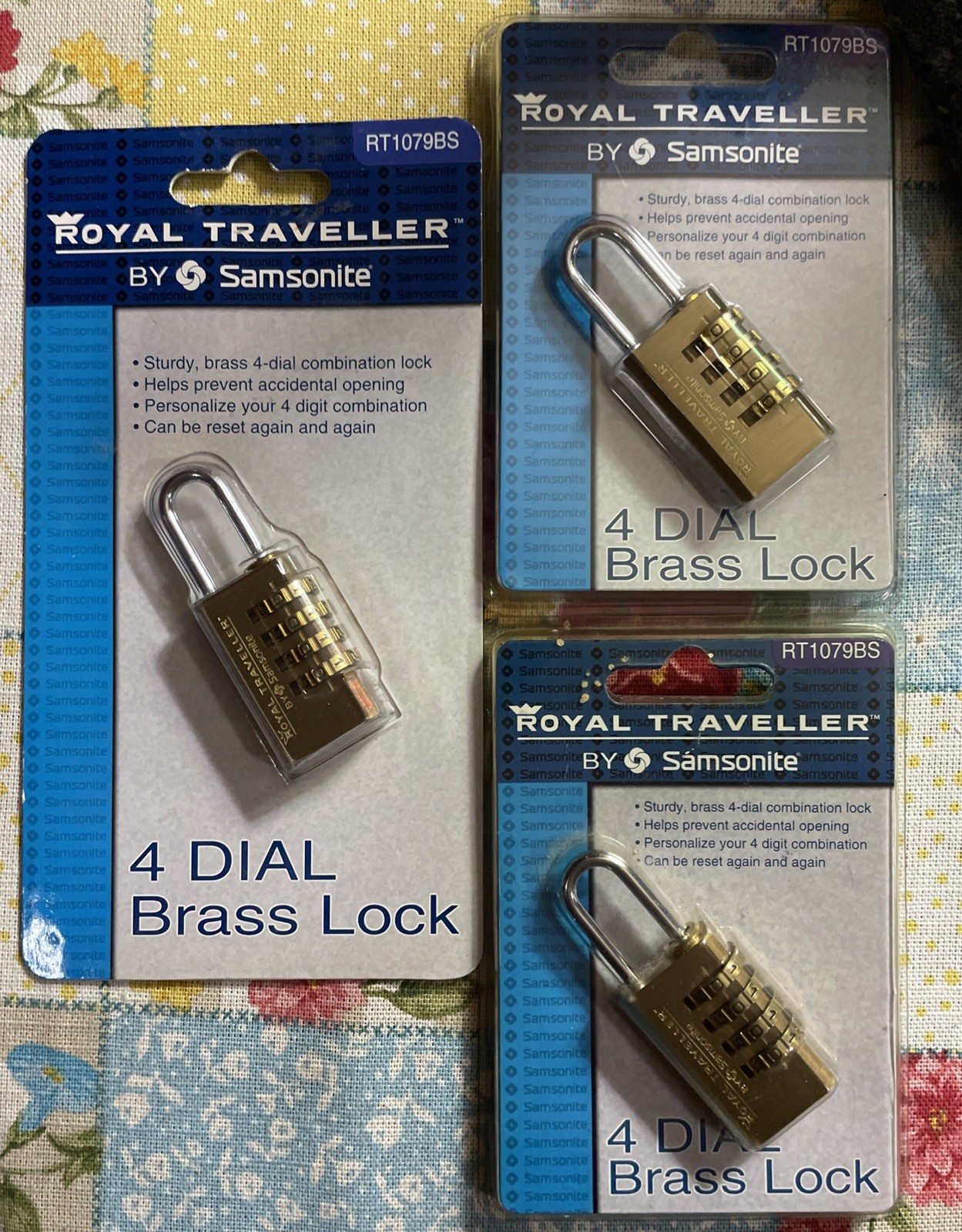 Samsonite Royal Traveller 4 Dial Brass Lock RT1079BS Personalize/Reset Comb. X3