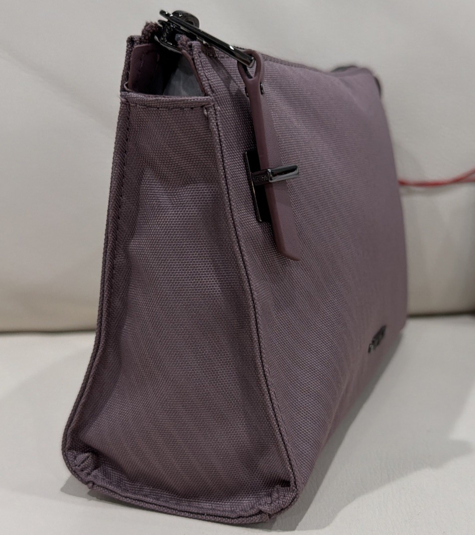 New TUMI VISTA NYLON ZIPPERED SMALL TRAVEL POUCH Bag Heather Lines Print Purple