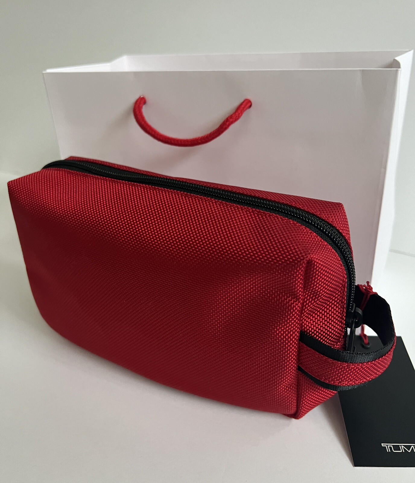Tumi Red Black Medium Kit Travel Accessory Zipper Pouch Bag