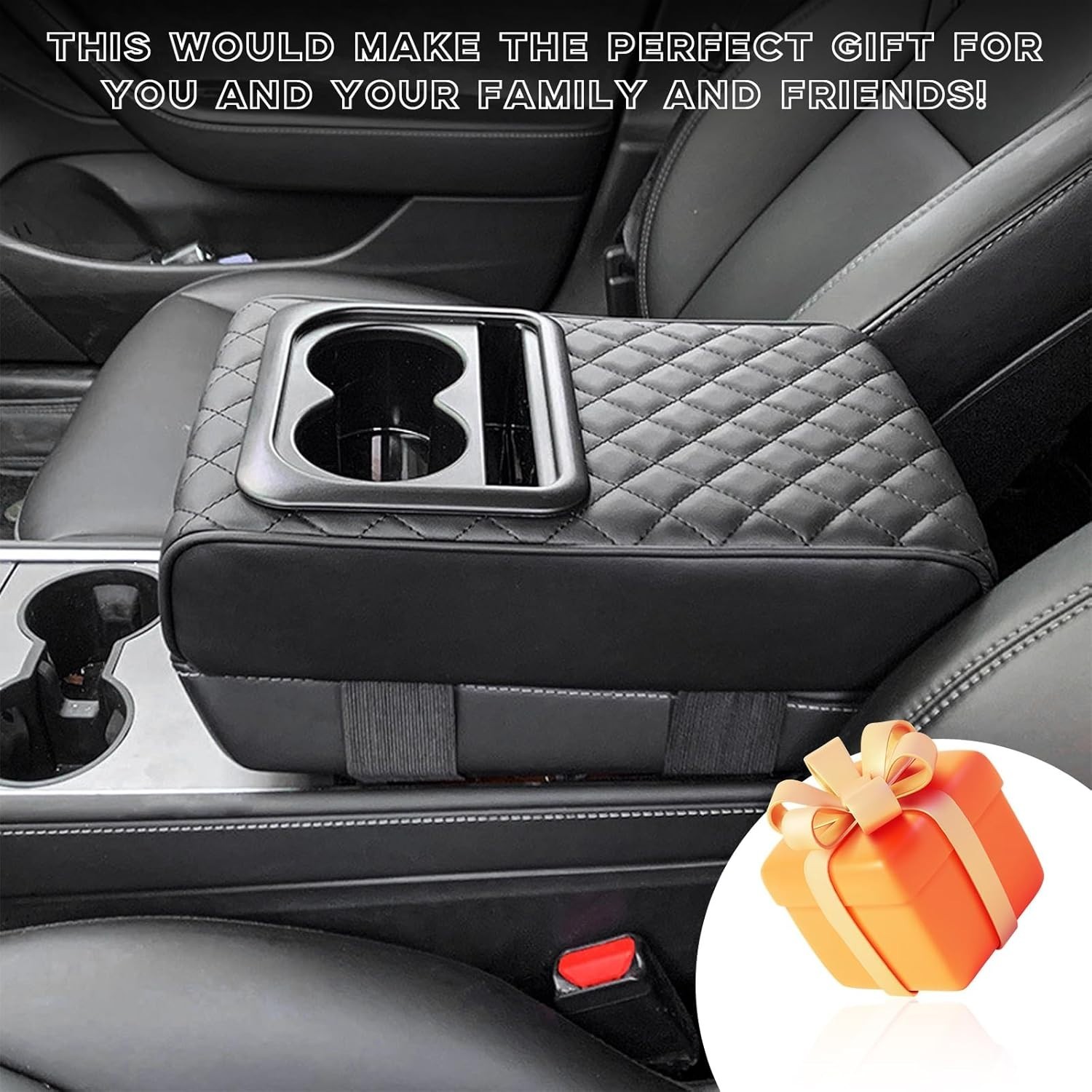 Leather Car Center Console Cushion with Cup Holder^