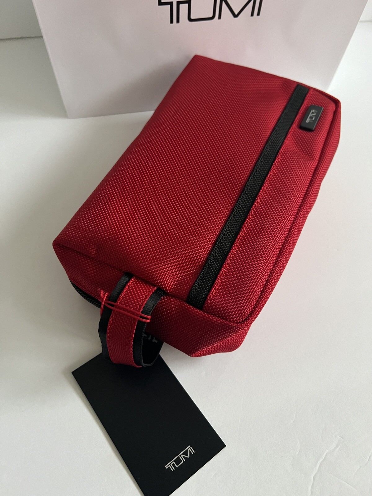 Tumi Red Black Medium Kit Travel Accessory Zipper Pouch Bag