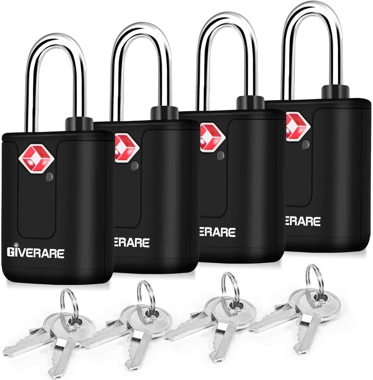 4 Pack TSA Approved Travel Luggage Locks with Keys, Keyed Suitcase Padlock