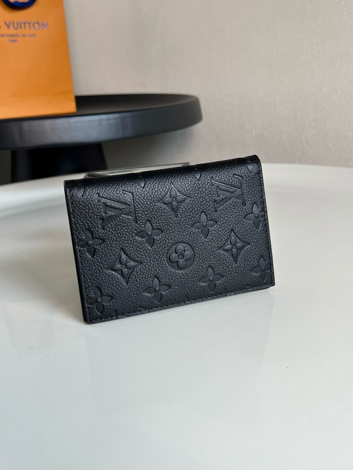 Louis Passport Cover Case Black Embossed Leather Men Women New