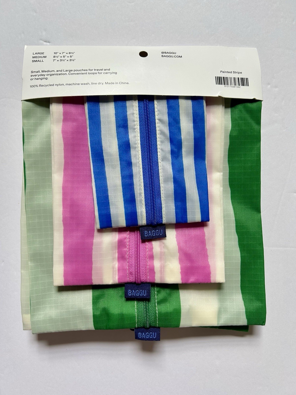 NEW! Baggu 3D ZIP SET in “Painted Stripe” — Set of 3 Nylon Bags SOLD OUT & RARE!