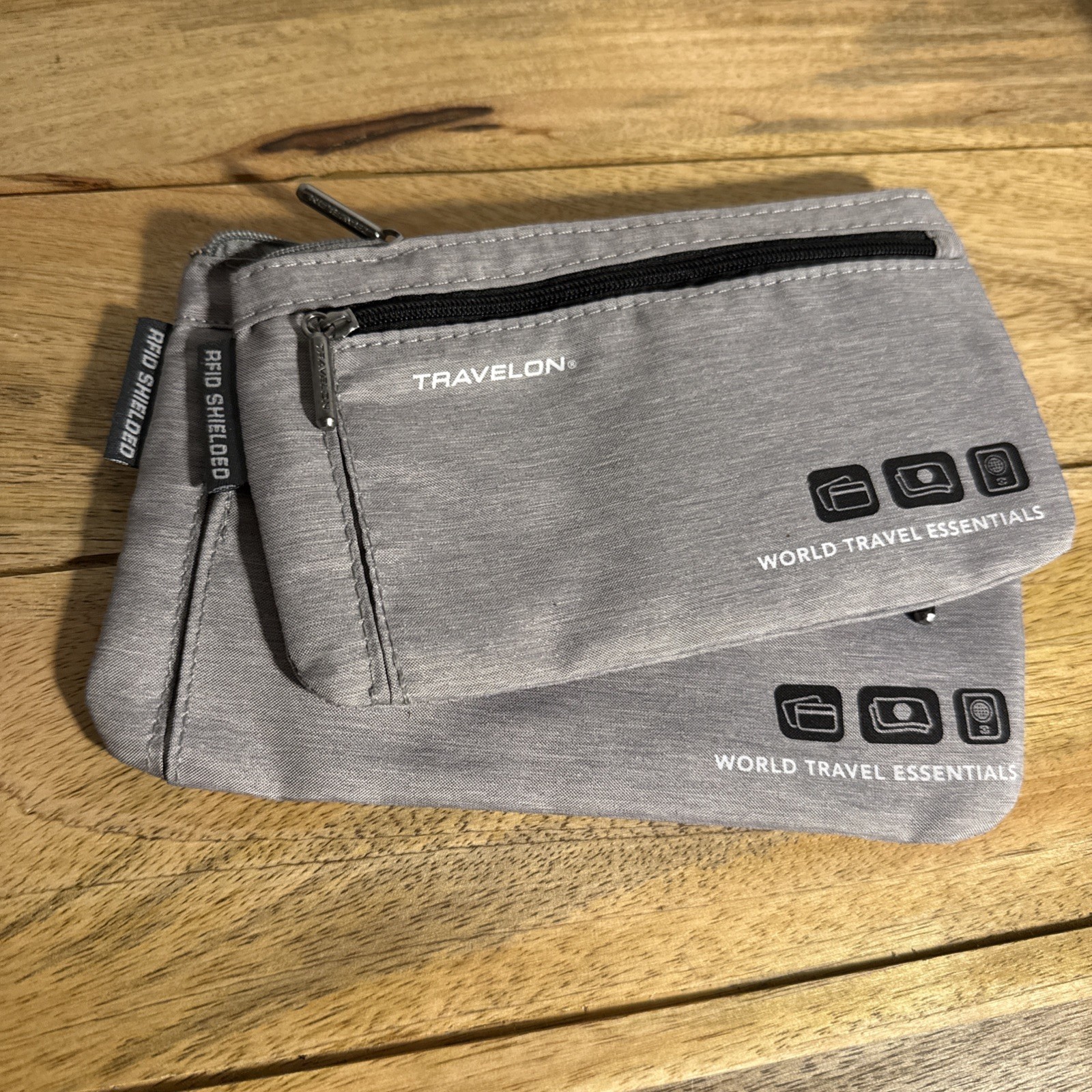 Travelon Set of 2 Currency and Passport RFID Organizer Zipper Pouch Wallet Grey