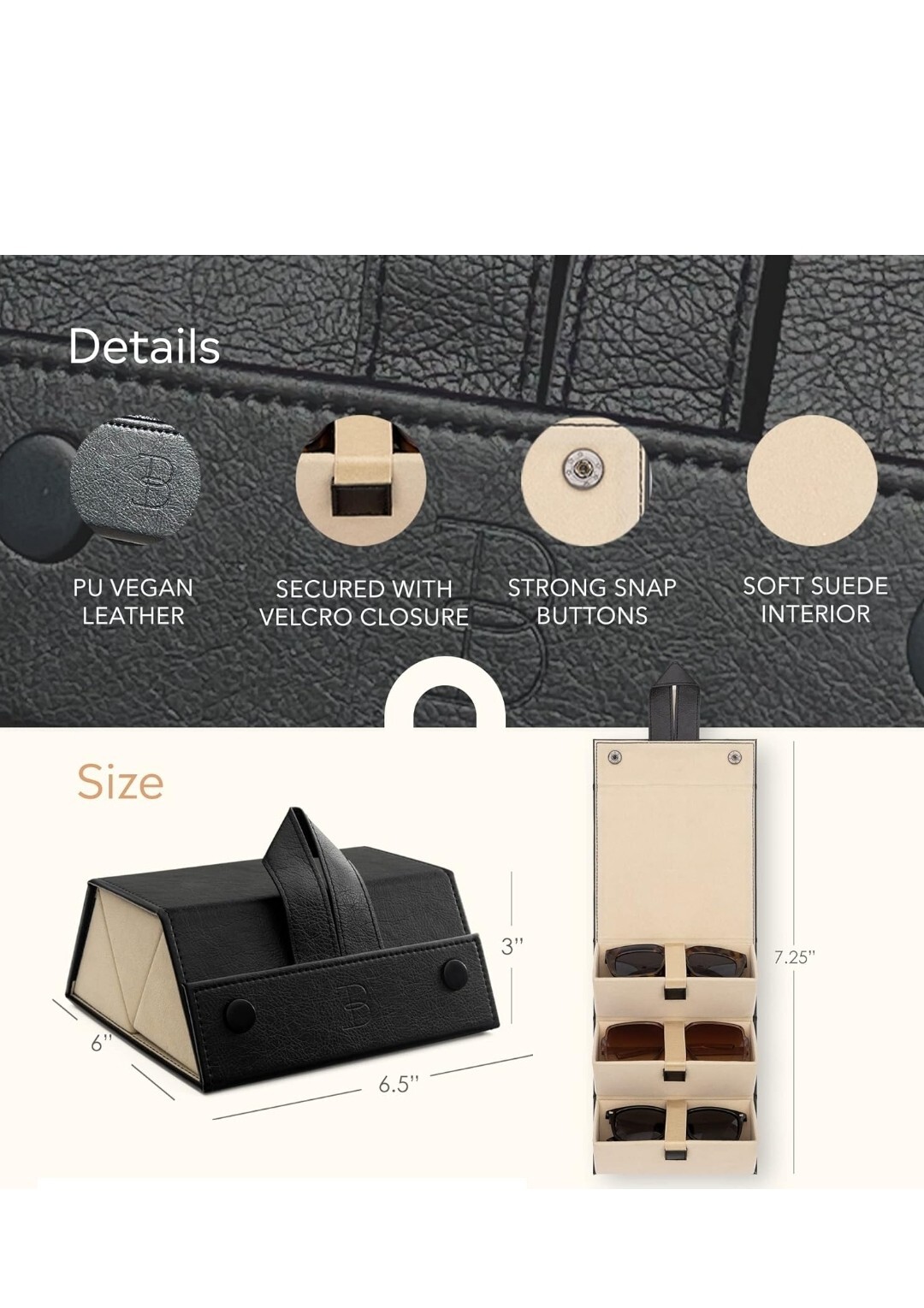 3in1 Travel Sunglasses Case Organizer – Compact Sunglasses Storage 3 SLOTS BEIGE