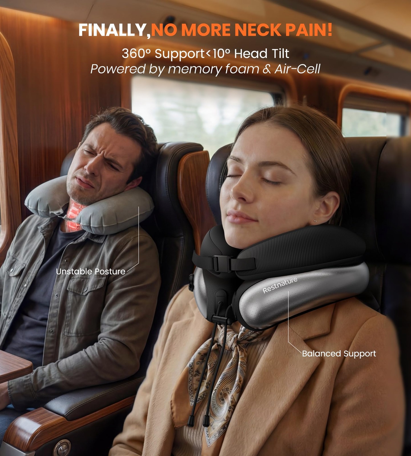 Restnature Neck Pillow for Traveling, Travel Pillows Medium, Black Pro