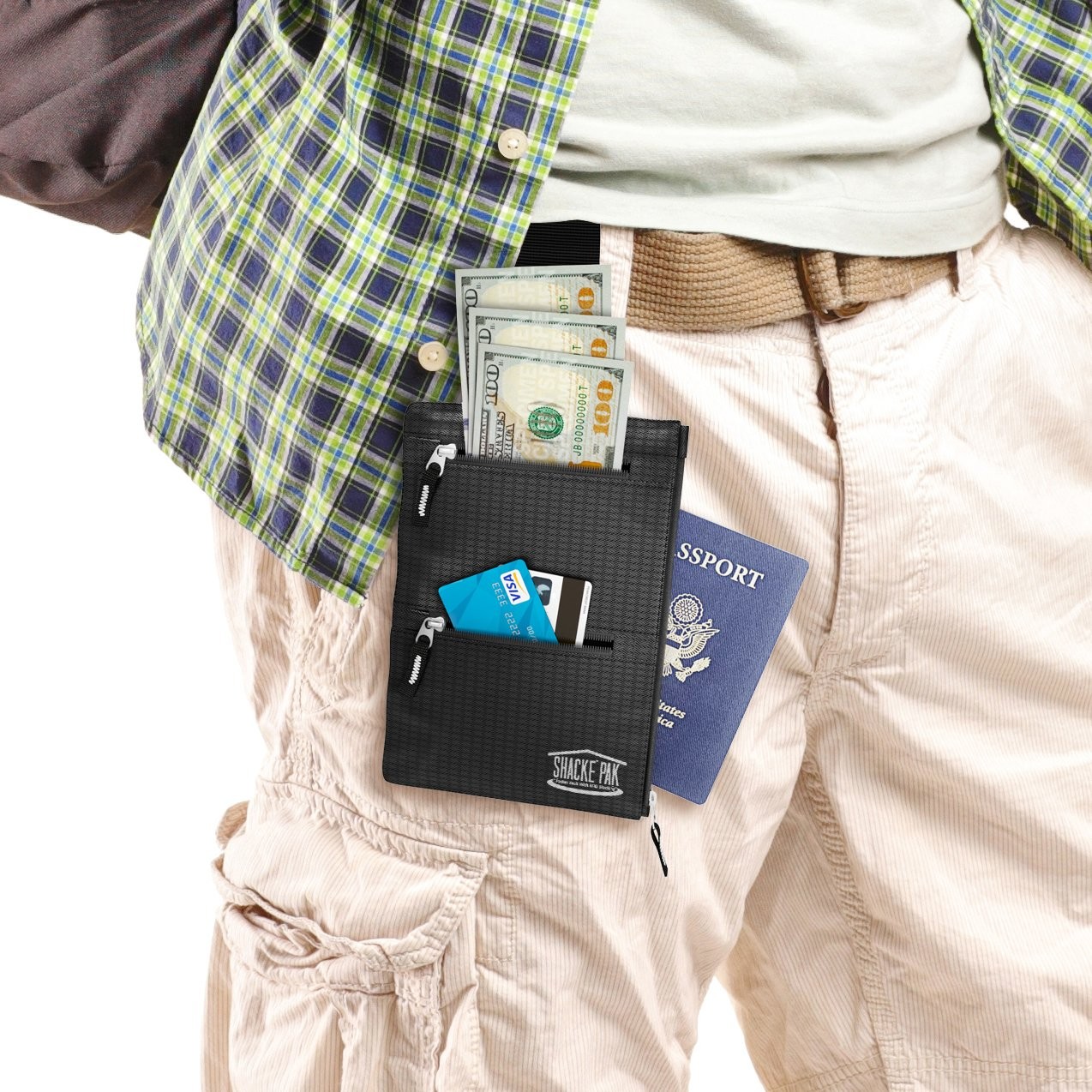 Hidden Travel Belt Wallet w/RFID Blocker Black with Black Strap