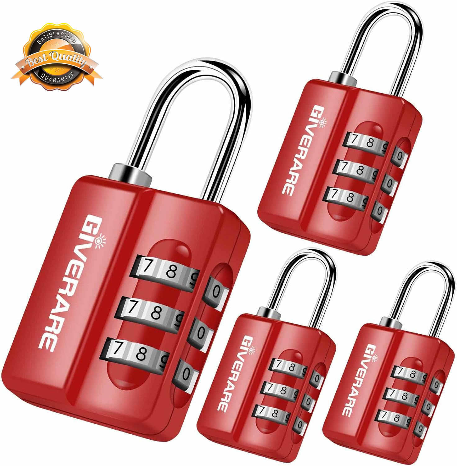 3 Digit Combination Lock 4 Pack Resettable Padlock Luggage Gym Lock Red