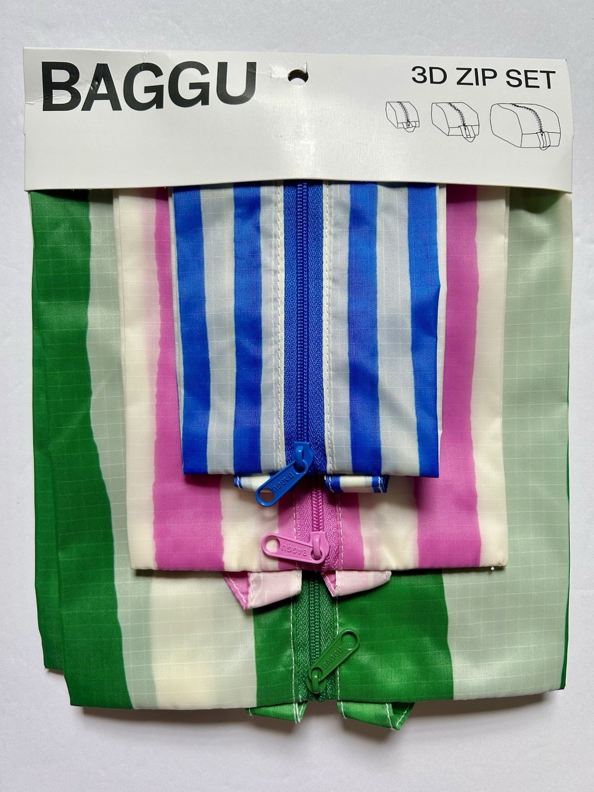 NEW! Baggu 3D ZIP SET in “Painted Stripe” — Set of 3 Nylon Bags SOLD OUT & RARE!