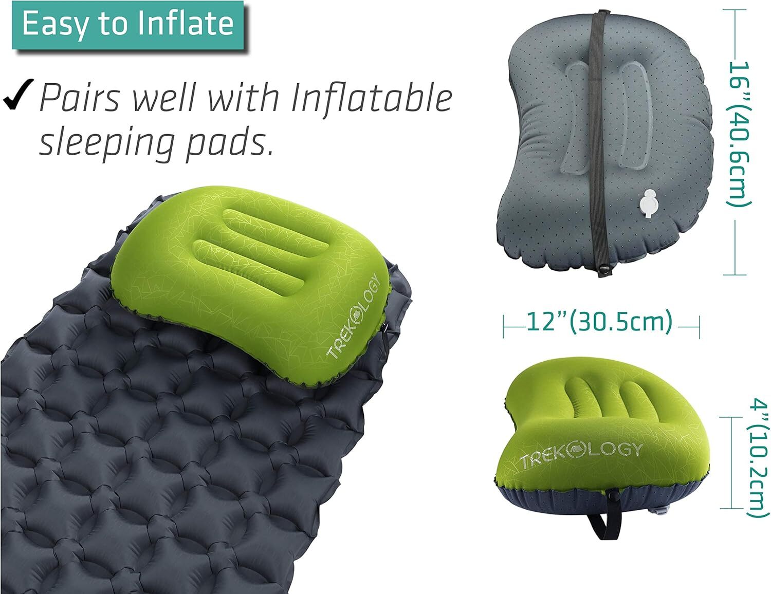 Ultralight Inflatable Camping Travel Pillow – ALUFT 2.0 Compressible, Green