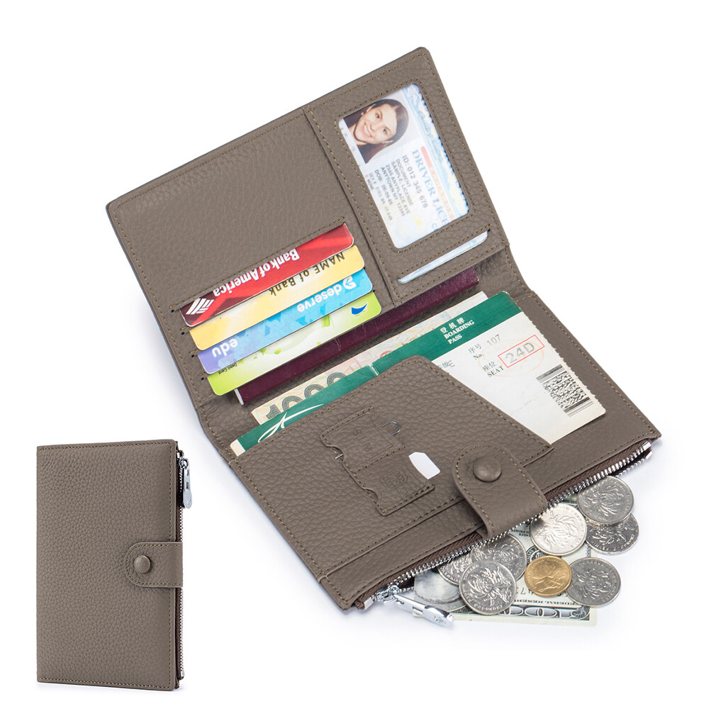 Genuine Leather Passport Cover Wallet Travel Passport Holder with Zipper Pocket