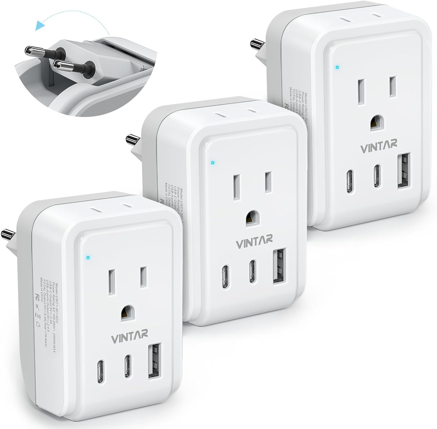 2 Pack European Travel Plug Adapter, PD 35W Foldable Type C Adapter with 4 AC O