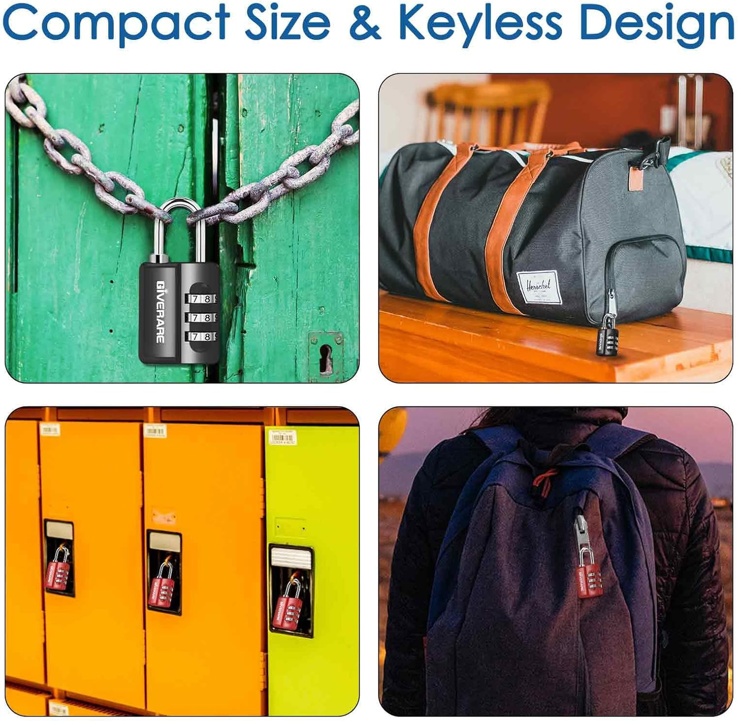 4 Pack Combination Lock, 3-Digit Padlock Keyless, Resettable Luggage Locks for B