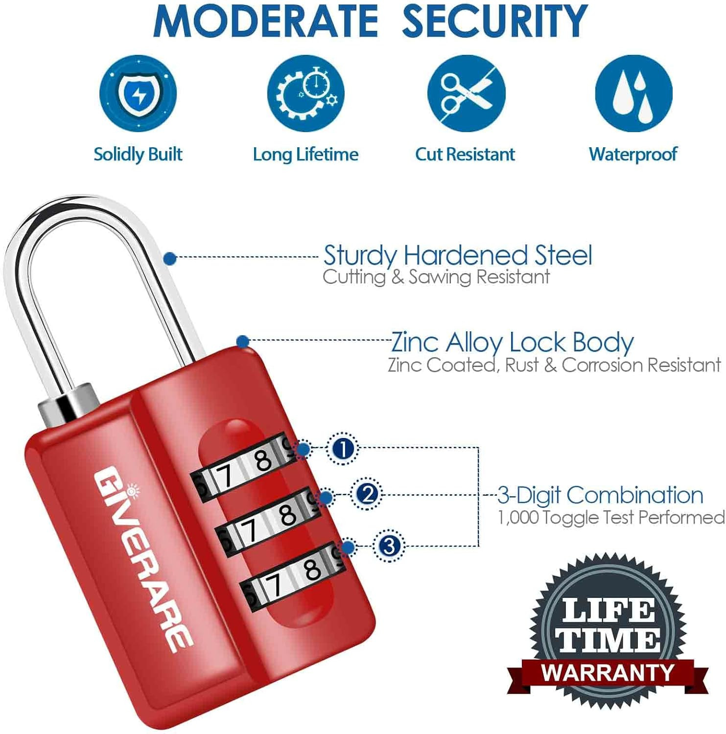 4 Pack Combination Lock, 3-Digit Padlock Keyless, Resettable Luggage Locks for B