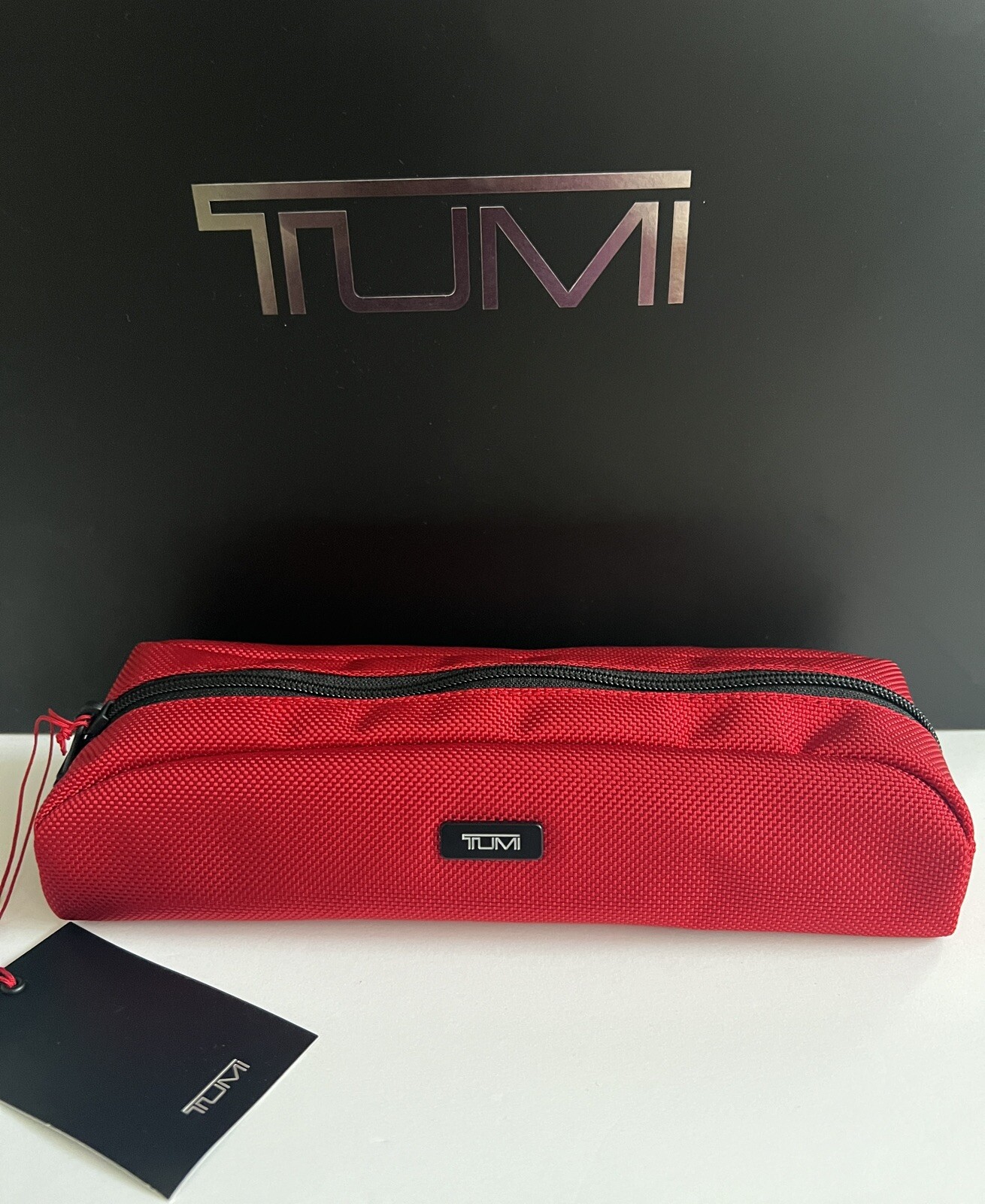 Tumi Red Black Travel Accessory Zipper Small Cord Pouch Bag