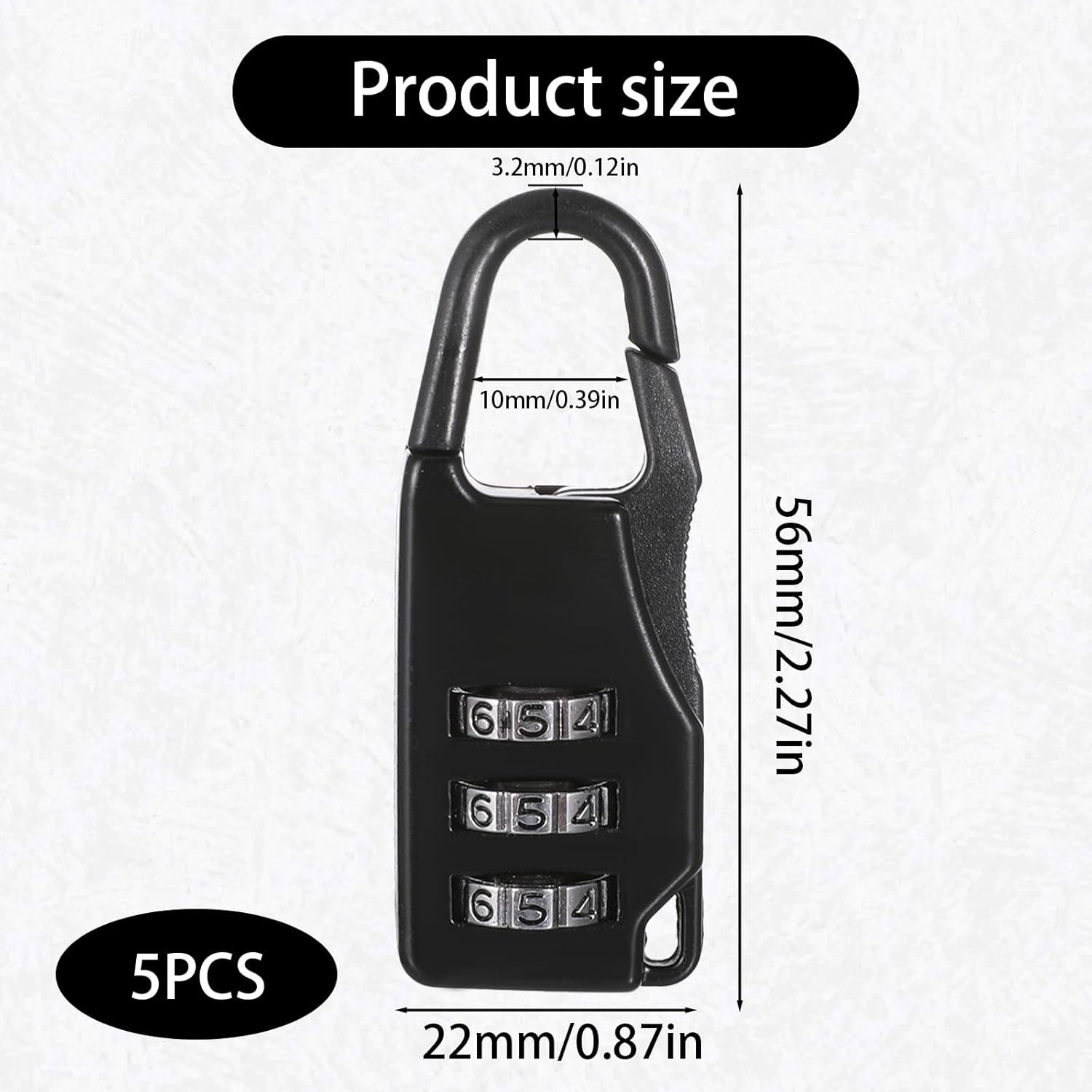 5 Packs Combination Luggage Lock, 3 Digit Combinations Padlock, Black Small Pass