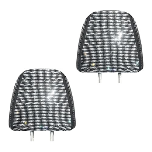 Bling Car Headrest Covers, Sparkling Full Rhinestone Car Seat Head 2 PCS White
