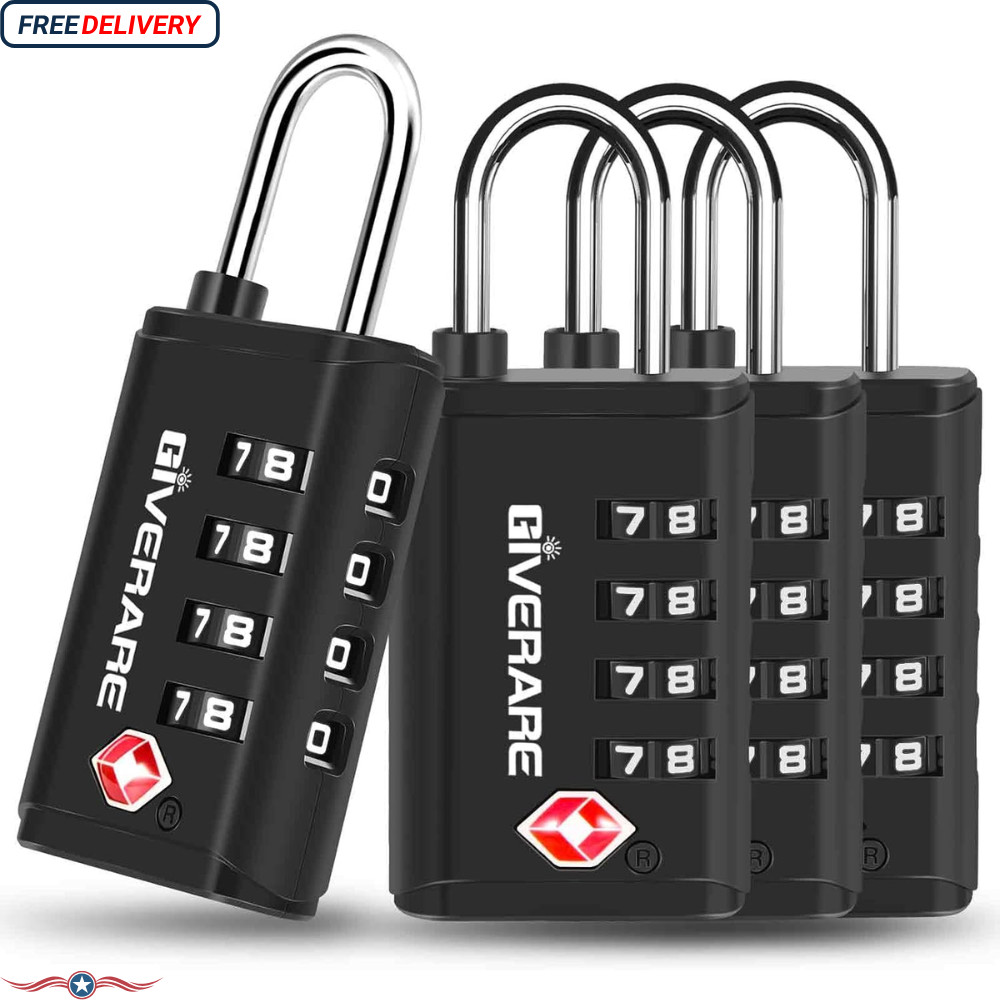 4 Pack TSA Approved Travel Luggage Locks 4-Digit, Open Alert Suitcase Combinatio