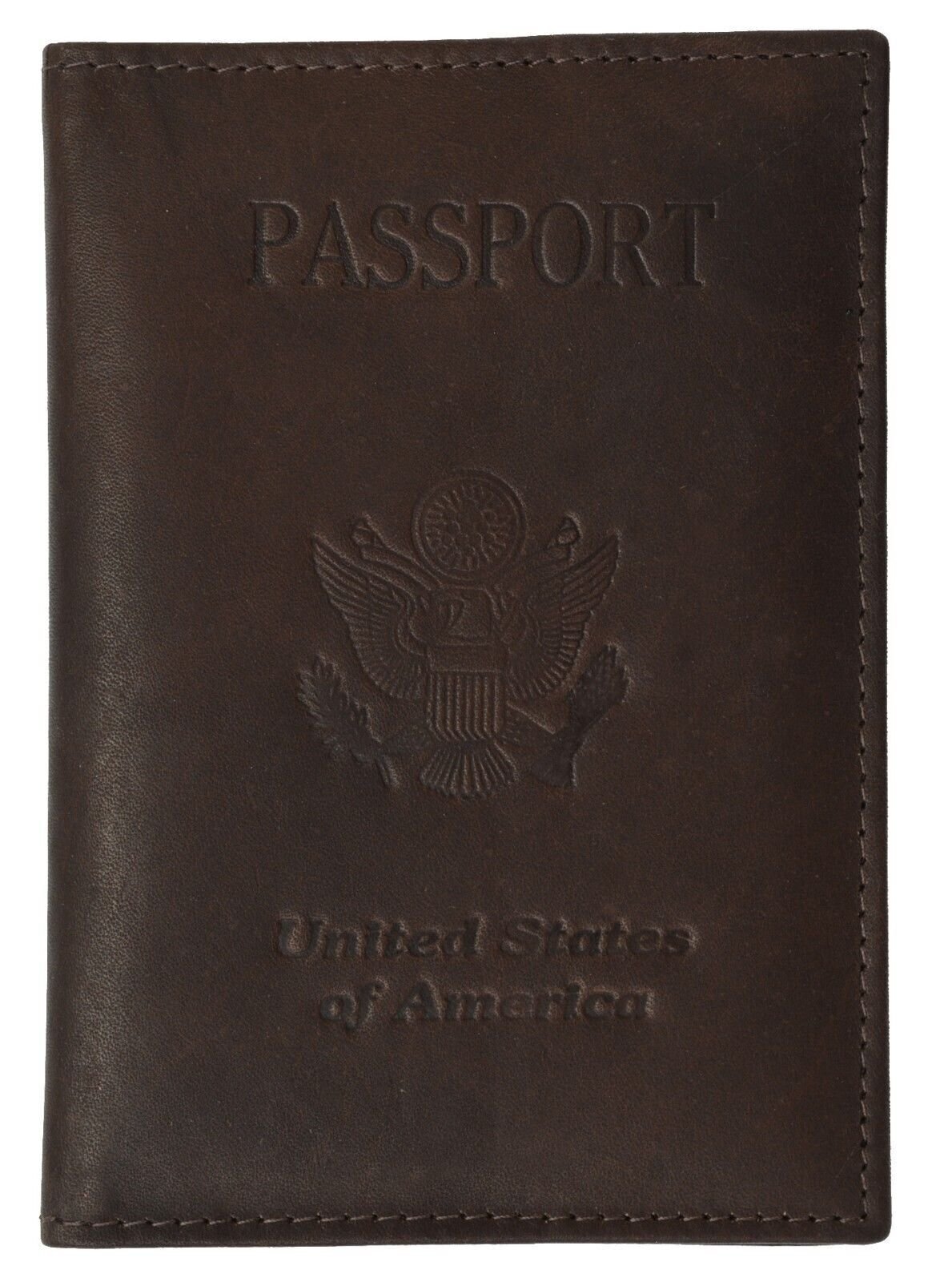 NEW BROWN Leather Embossed US PASSPORT COVER Organizer Travel Wallet ID Holder