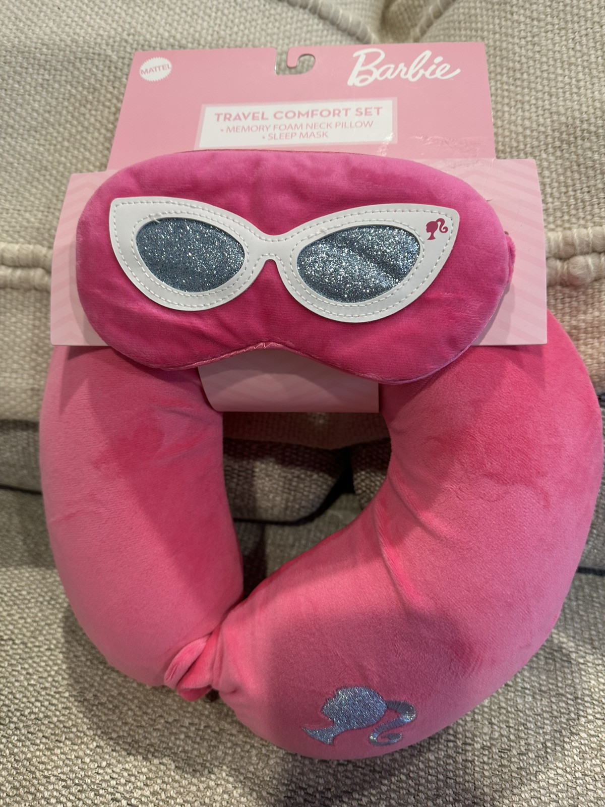 Mattel Barbie Travel Comfort Set – Eye Mask & Memory Foam Pillow Super Soft