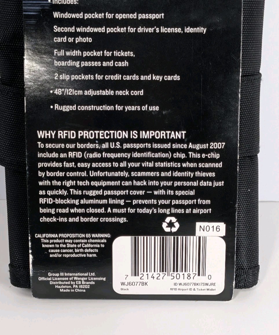 SwissGear RFID Blocking Airport ID Ticket Passport Wallet Black New in Package