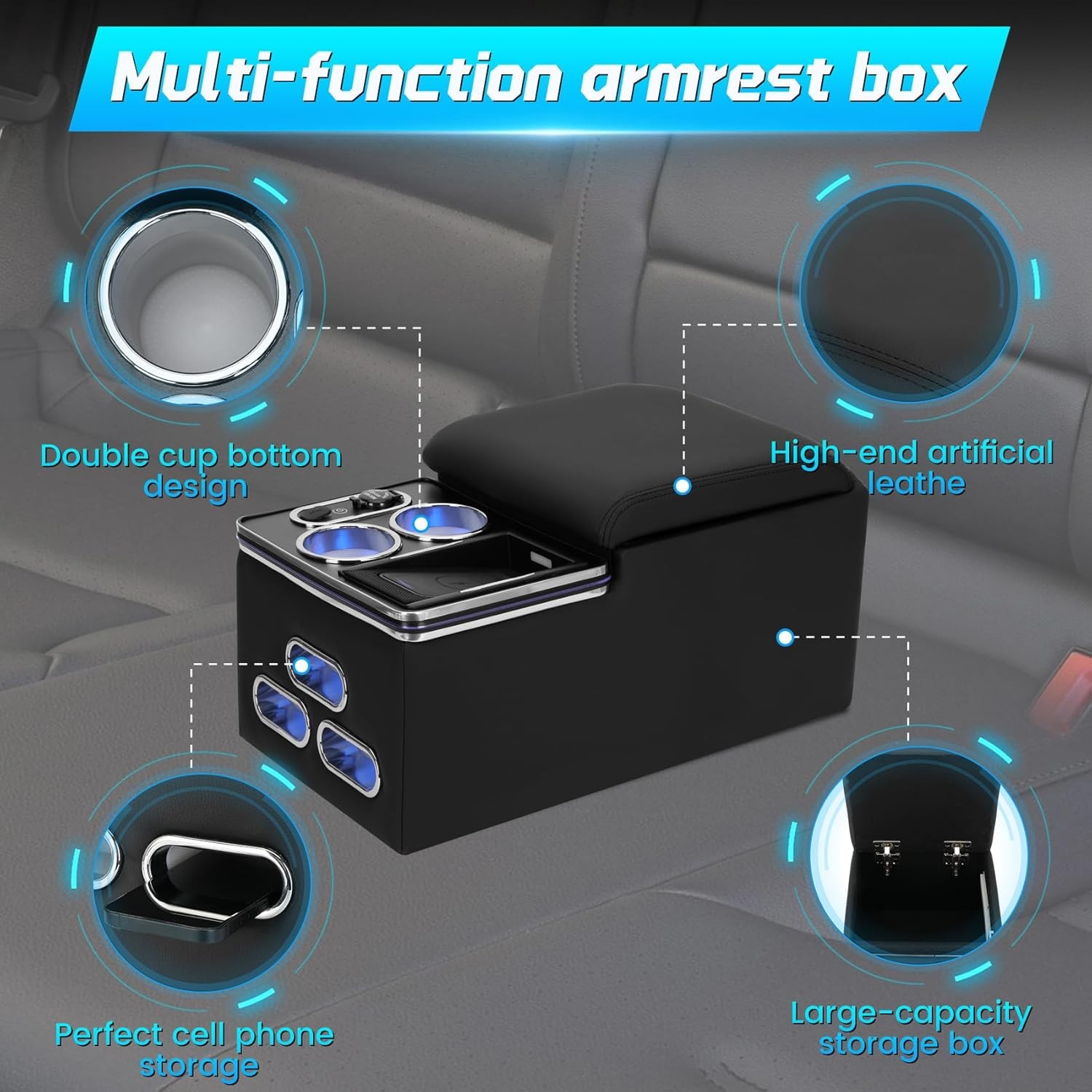 Car Universal Center Console Armrest Organizer Wireless Charging Holder Cup 2026