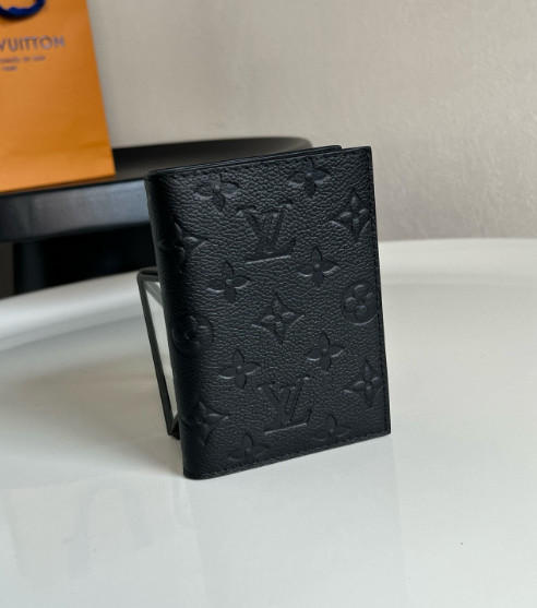 Louis Passport Cover Case Black Embossed Leather Men Women New