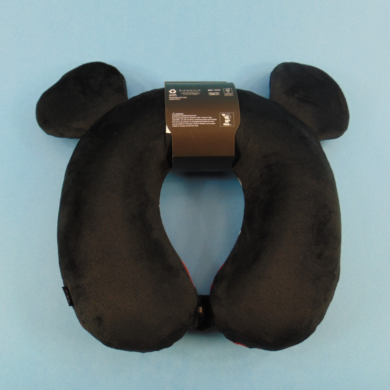 Disney Mickey Mouse Memory Foam Travel Neck Pillow Plush with Ears Snap Closure
