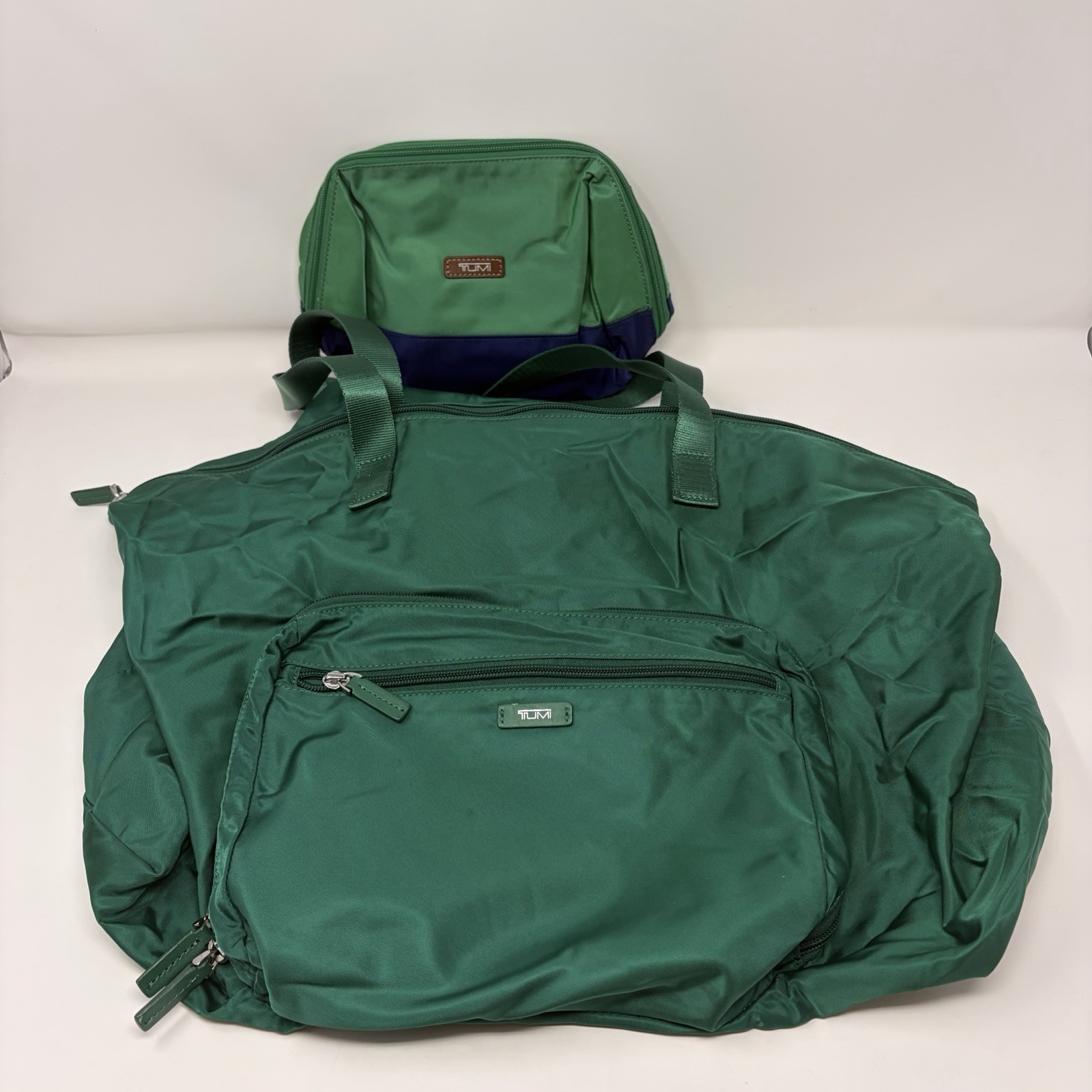 Tumi Voyageur Just In Case Packable Nylon Tote Green with Zip Pouch Travel Bag