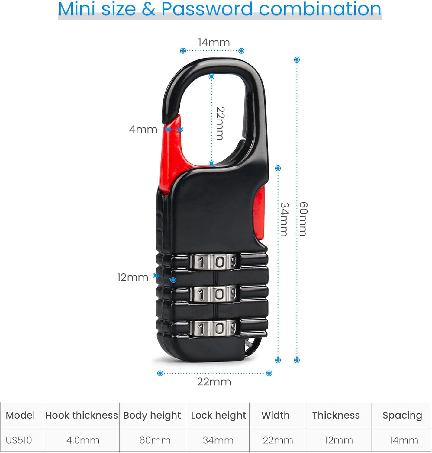 Mini Padlock, 3 Pcs Small Locks Set with 3 Digits Combination for Kids Diary Ba