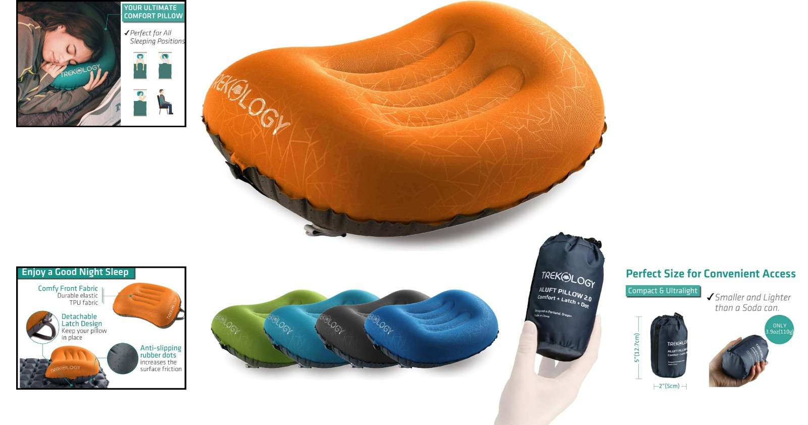 ALUFT 2.0 Ultralight Inflatable Camping Pillow – Ergonomic Neck & Lumbar Support