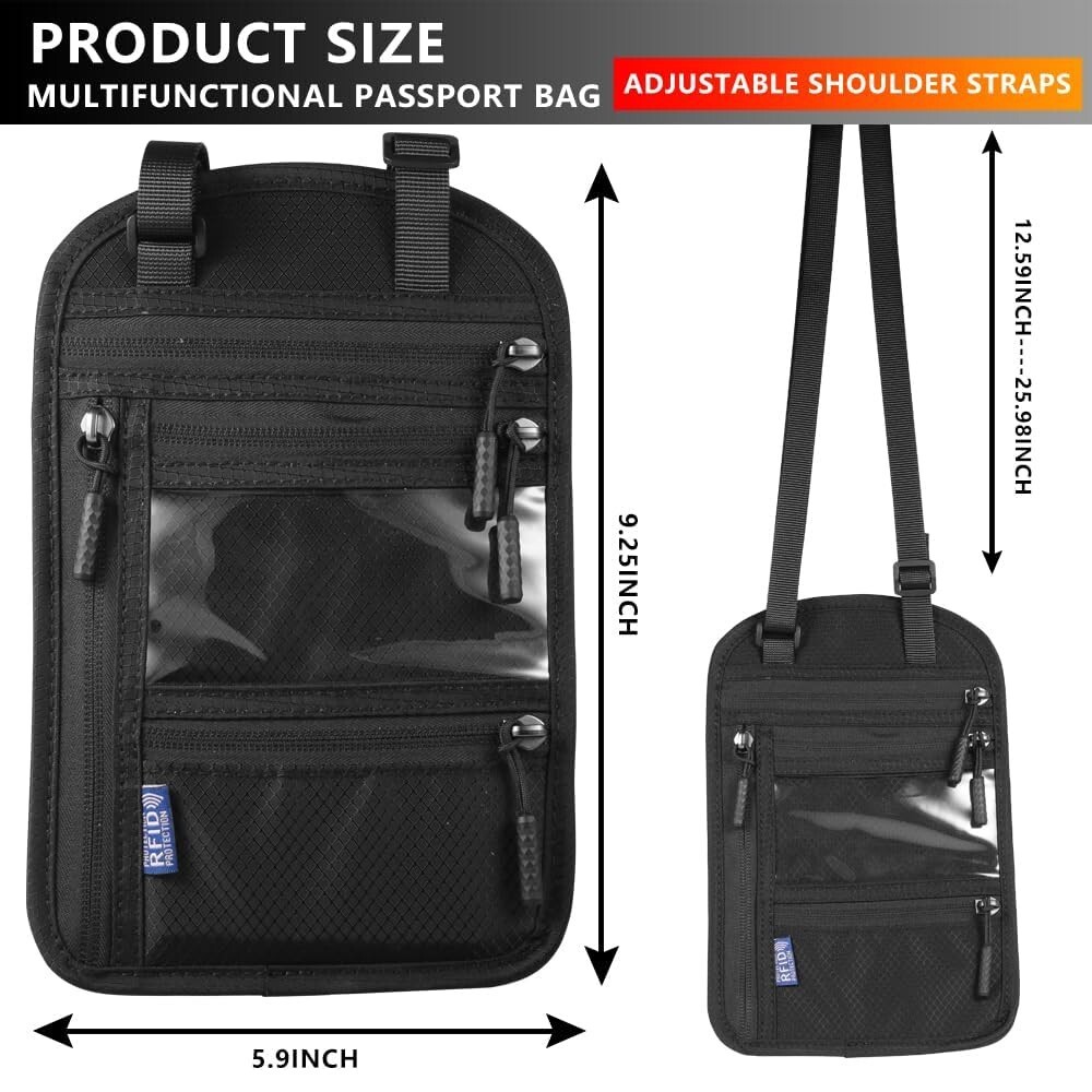 Anti-Theft RFID Blocking Passport Holder Neck Stash Travel Hidden Wallet Pouch