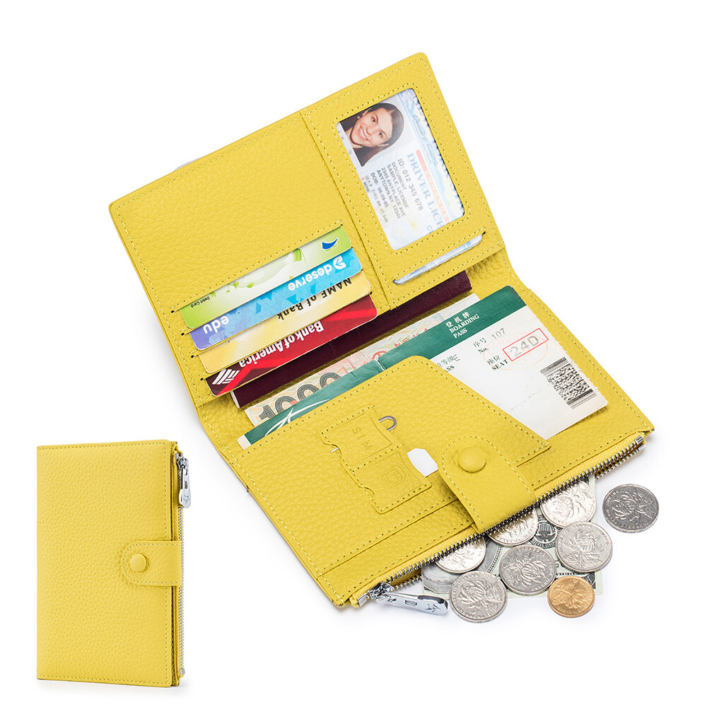 Genuine Leather Passport Cover Wallet Travel Passport Holder with Zipper Pocket