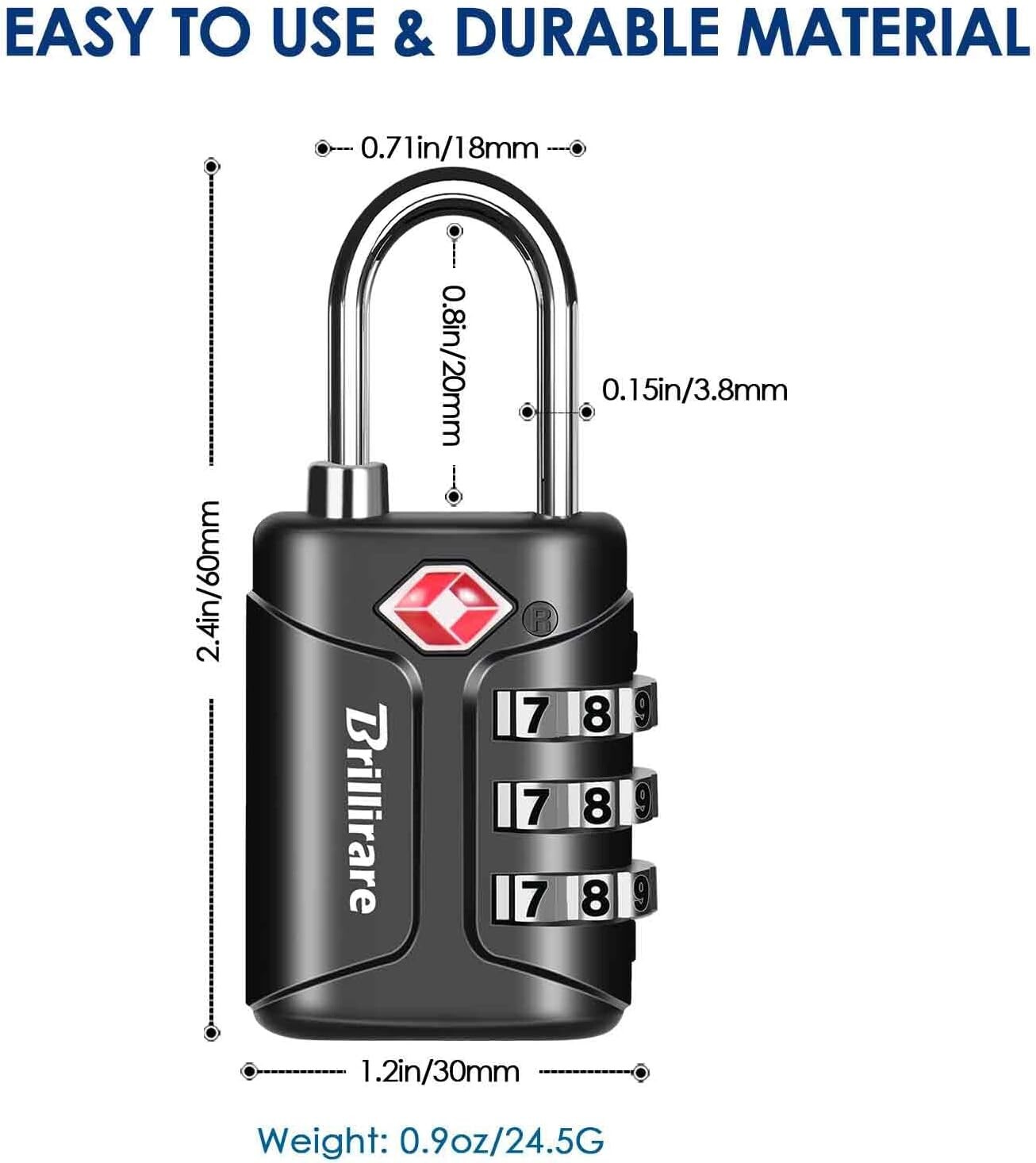 4 Pack TSA Approved Luggage Locks, Combination Travel Padlock, 3-Digit Waterproo