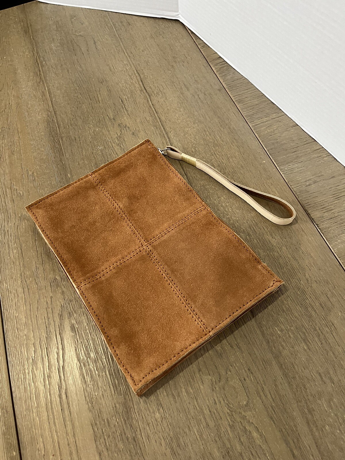 mark and Graham Pieced Suede Leather Pouch Clutch Travel Case