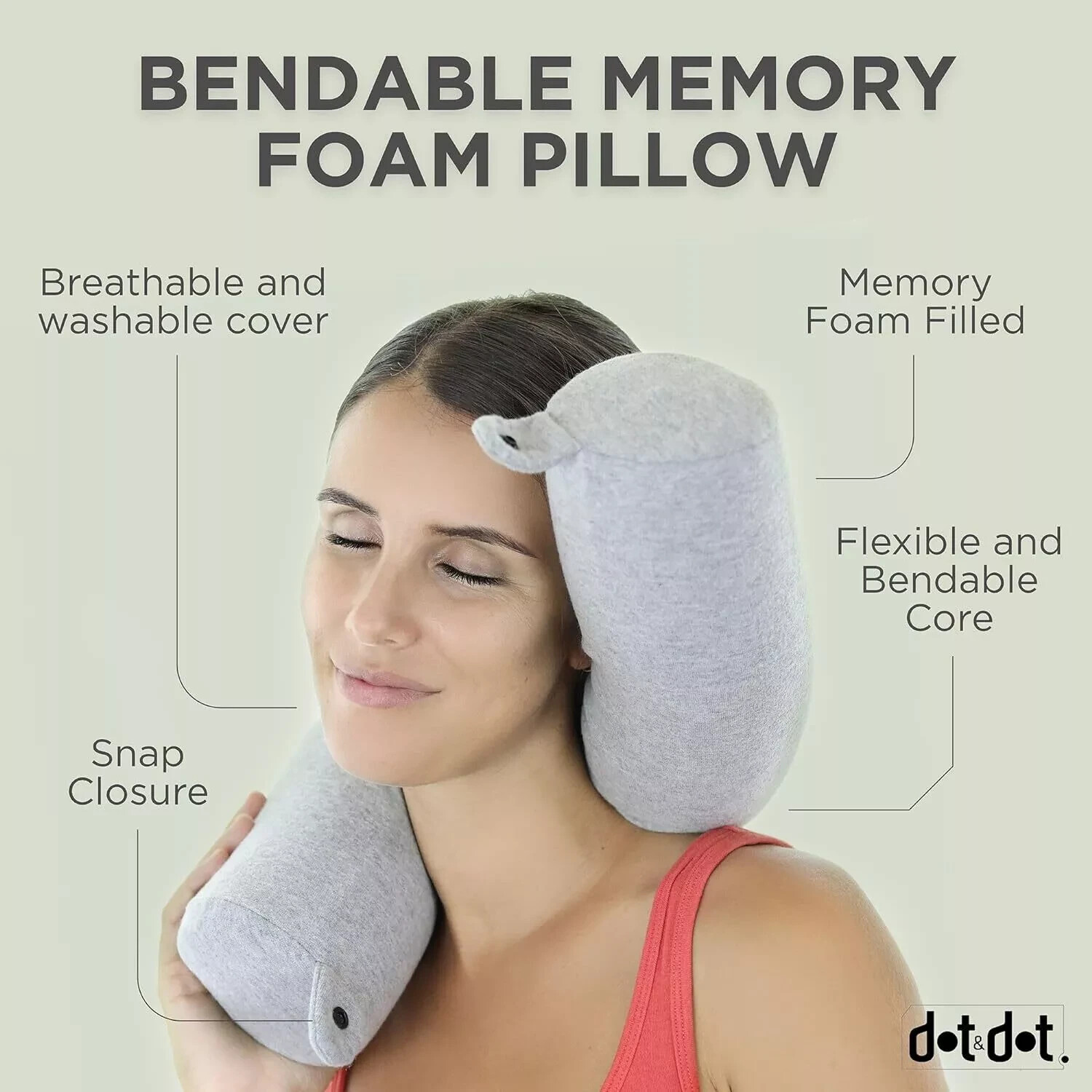 Dot&Dot Twist Memory Foam Travel Pillow for Neck Lumbar and Leg Support GRAY