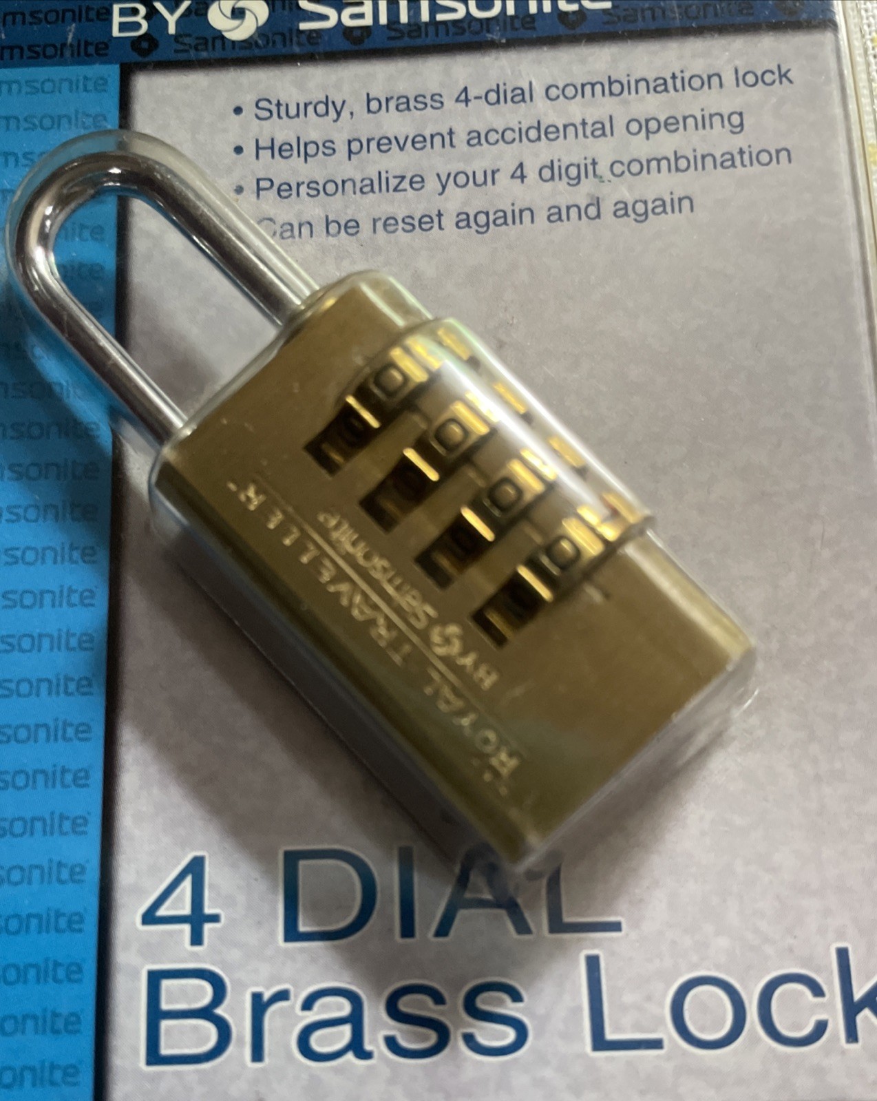 Samsonite Royal Traveller 4 Dial Brass Lock RT1079BS Personalize/Reset Comb. X3