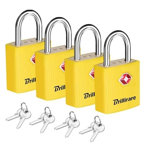 4 Pack TSA Approved Luggage Locks with Keys, Travel Padlock, Zinc Yellow