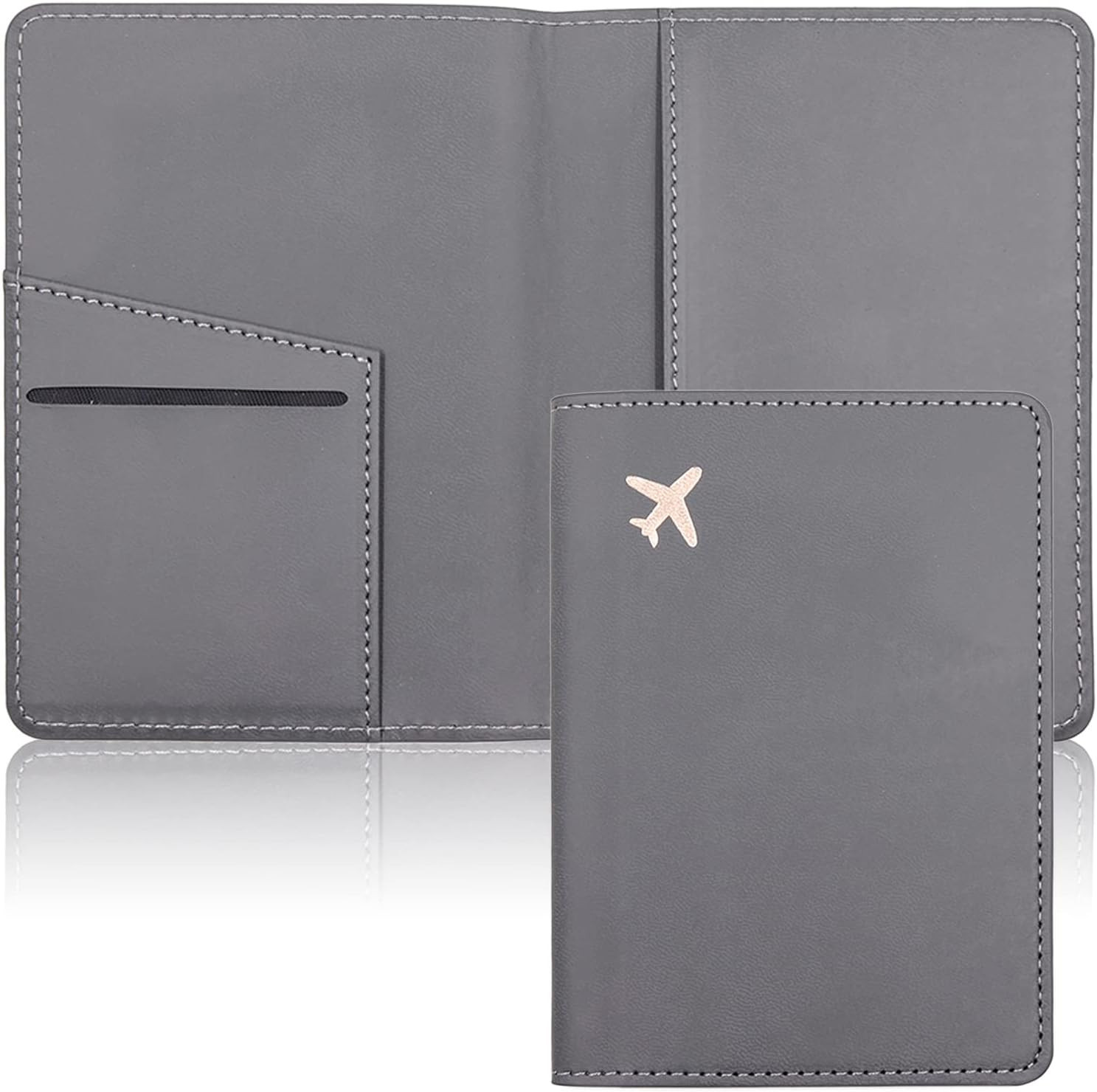Passport Wallet, Gray, Unisex, Faux Leather, Waterproof, Slim, Lightweight, RFID