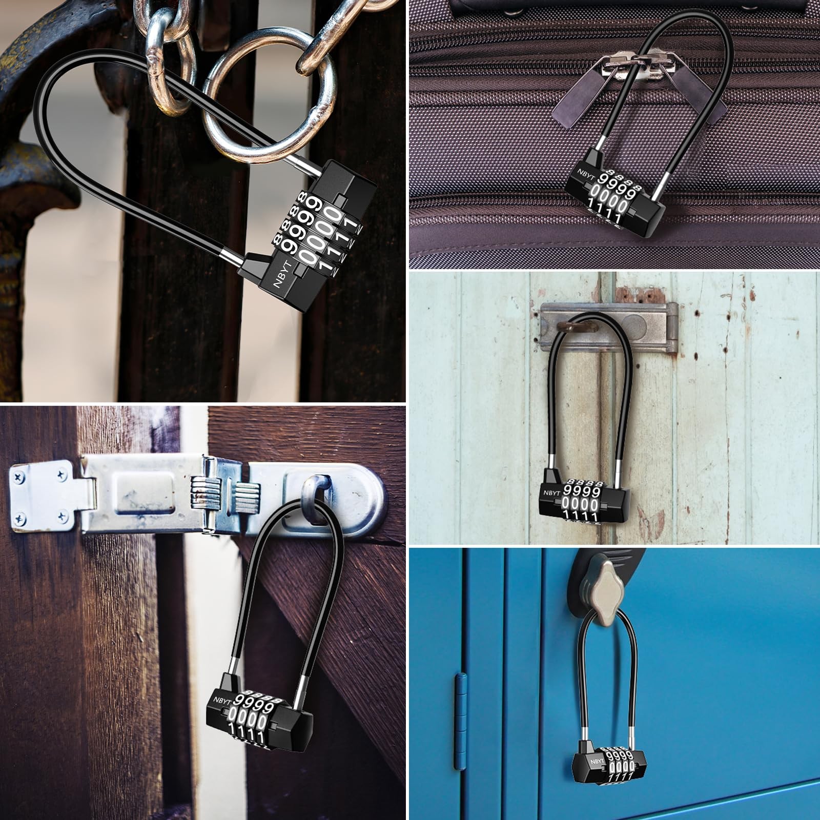 Long Shackle Padlock, 4 Digit Combination Lock with Steel Cable, Resettable H.