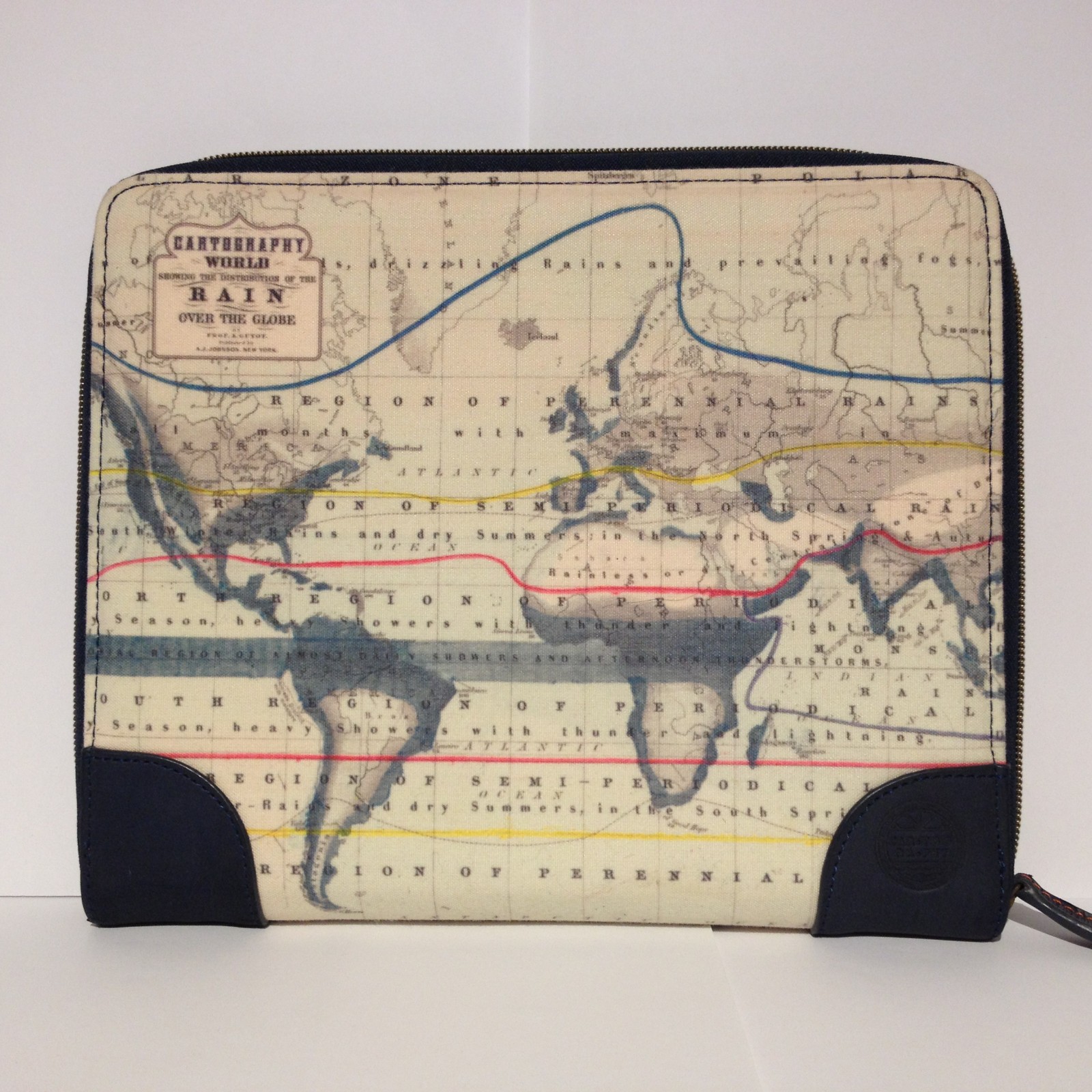 Cartography World Map Soft Zip Around Zippered Travel Case Document Holder