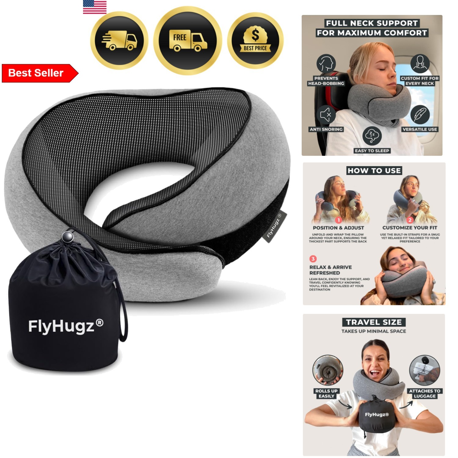 Travel Neck Pillow Memory Foam Support Compact Portable Ergonomic
